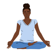 Femme noire en m√©diation qui fait du yoga assise