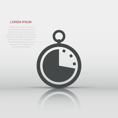 Vector clock timer icon in flat style. Watch sign illustration pictogram. Clock business concept.