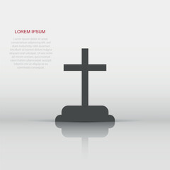 Vector halloween grave icon in flat style. Gravestone sign illustration pictogram. Rip business concept.
