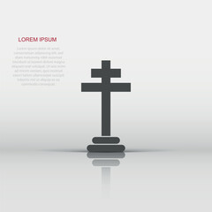 Vector halloween grave icon in flat style. Gravestone sign illustration pictogram. Rip business concept.