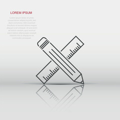 Vector pencil with ruler icon in flat style. Ruler meter sign illustration pictogram. Office gear business concept.