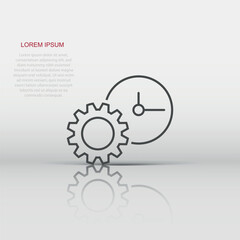 Vector clock icon in flat style. Project management sign illustration pictogram. Timer with gear business concept.