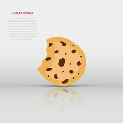 Vector cookie icon in flat style. Chip biscuit sign illustration pictogram. Pastry cookie business concept.