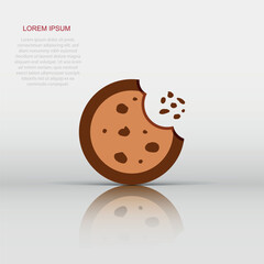 Vector cookie icon in flat style. Chip biscuit sign illustration pictogram. Pastry cookie business concept.