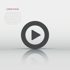 Vector play button icon in flat style. Play video sign illustration pictogram. Media panel business concept.