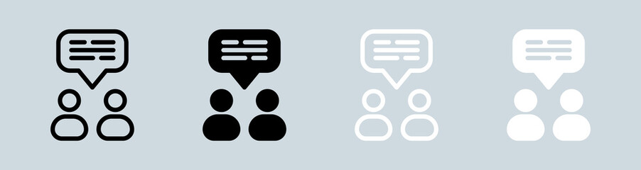 Group chat icon set in black and white. Dialogue signs vector illustration.