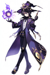 黒魔術師の男性キャラクターの全身イラスト(AI generated image)