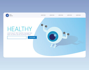 Strong healthy white eye, Medical banner. Healthcare infographic. Landing page concept. Web page 3d isometric. business vector illustration concept for hospital, clinic, pharmacy