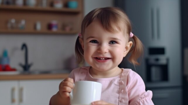 adorable youngster sipping milk. The Generative AI
