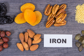 Food containing natural iron and other vitamins and minerals. Healthy eating