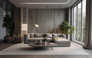 A living room with a contemporary style interior designed by AI.  Generative AI 