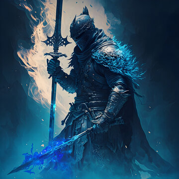 Darksouls ghotic character with big sword and big blue aura
