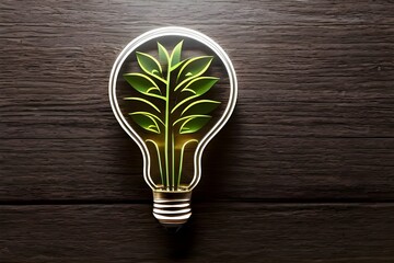 An eco-friendly lightbulb with green shoots inside, embodying the concept of renewable energy sources and caring for the environment. Generative AI