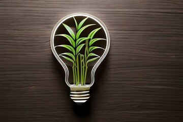 An eco-friendly lightbulb with green shoots inside, embodying the concept of renewable energy sources and caring for the environment. Generative AI