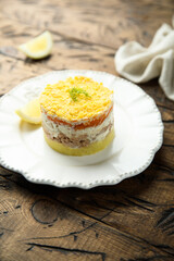 Traditional homemade Mimosa salad