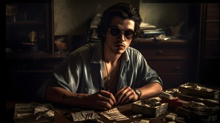 Obraz premium Drug dealer stock photo, money, rich, wealth, business, drugs dealing, illegal, Generative AI