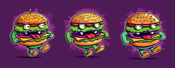 Cartoon hamburger mascot icon clip art vector illustration collection food background