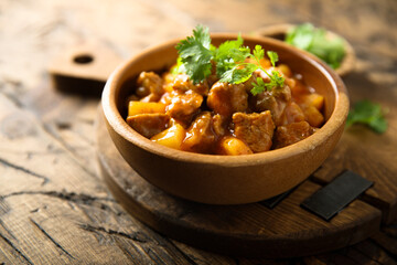 Homemade turkey ragout with pineapple