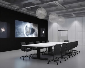 Modern conference room with new technologies. Room for business meetings. Generative AI.
