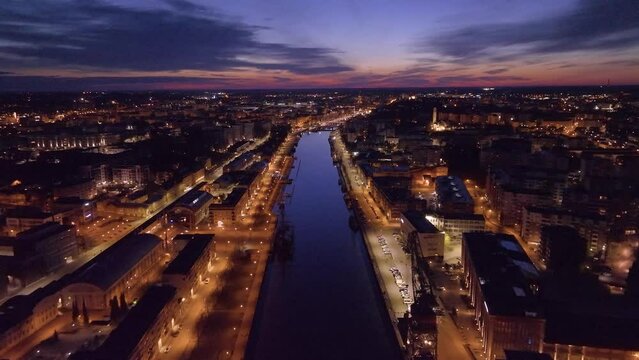 Aerial view of the skyline of Turku, Finland, in spring morning.