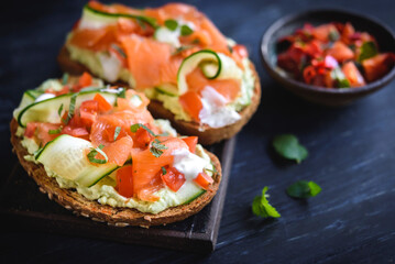 Avocado on toast with smoked salmon 