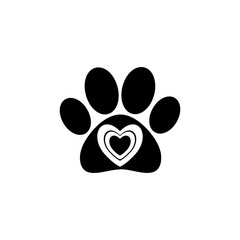 Dog paw print with heart inside icon isolated on transparent background