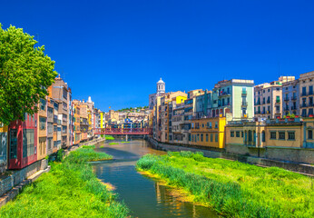 Colorful houses at river Onyar in Girona, Catalonia Spain