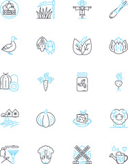 Naklejka premium Renewable farming linear icons set. Sustainable, Organic, Regenerative, Eco-friendly, Natural, Efficient, Low-impact line vector and concept signs. Productive,Innovative,Green outline illustrations