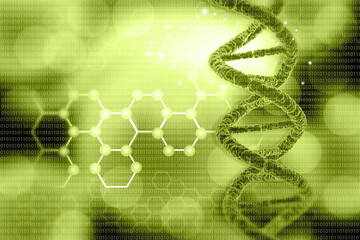 DNA strand on scientific background. 3d illustration.