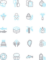 Restaurant industry linear icons set. Cuisine, Menu, Hospitality, Culinary, Ambience, Service, Gourmet line vector and concept signs. Fusion,Dining,Hospitality outline illustrations