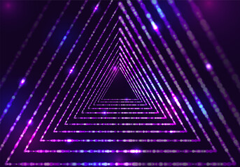 Naklejka premium Triangle portal with light effects. Neon particles tunnel. Abstract technology background. Vector illustration.