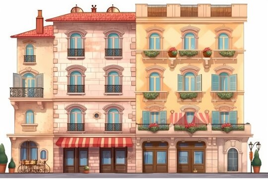 grand apartment building with multiple balconies and windows. Generative AI