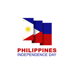 Greeting card and poster happy philippines independence day on june 12th, philippine flag decoration on white background