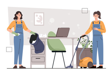 leaning service woman man doing housework-professional