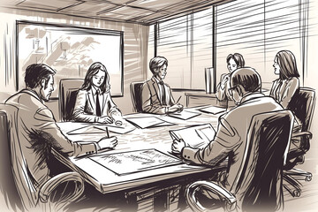 Office Meeting Drawing, created using generative AI