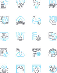 Financial industry linear icons set. Investments, Banking, Wealth, Credit, Mortgages, Insurance, Stocks line vector and concept signs. Economy,Bonds,Loans outline illustrations