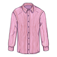 Vector Cartoon Long Sleeve Pink Striped Classic Shirt