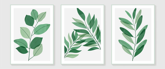 Botanical wall art vector set. Water color boho foliage line art drawing with abstract shape. Abstract Plant Art design for print, cover, wallpaper, Minimal and natural wall art.  © TWINS DESIGN STUDIO