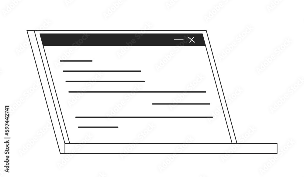 Fototapete Open laptop with website page flat line black white vector object. Computer, notebook. Editable cartoon style icon. Simple isolated outline spot illustration for web graphic design and animation