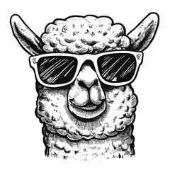 cute llama wearing sunglasses, cartoon llama sketch  © Satoru Sketches