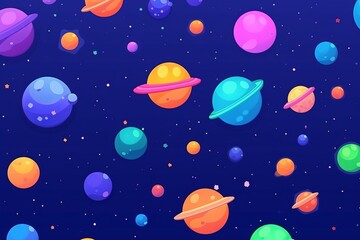 Seamless patterns of planets and stars, cosmic design, repeating patterns design, fabric art, flat illustration, rainbow-core, highly detailed clean, vector image, Generative AI