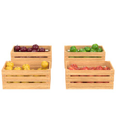 3D rendering illustration of apples in wooden crates