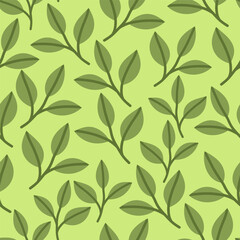 Seamless pattern with green leaves on green background vector