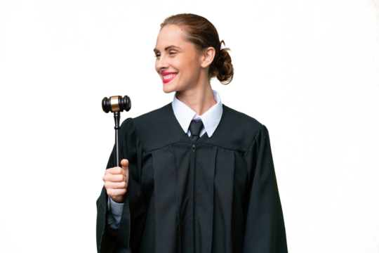 Judge caucasian woman over isolated background looking side