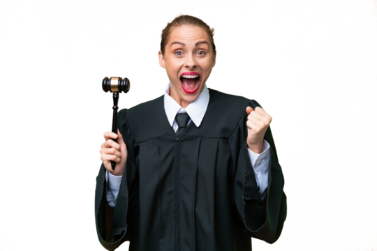 Judge caucasian woman over isolated background celebrating a victory in winner position