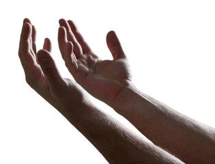 A Christian hand with open palm praying