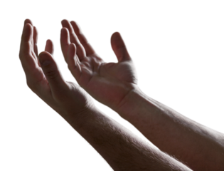 A Christian hand with open palm praying