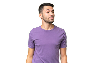 Fototapeta premium Young handsome caucasian man over isolated background having doubts while looking side