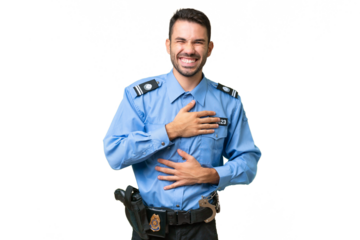 Young police caucasian man over isolated background smiling a lot