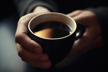 close up shot of a persons hands holding a cup of coffee